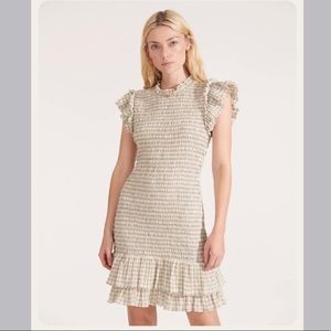 Veronica Beard Cici Smocked Seersucker Mini Dress, Size 0
